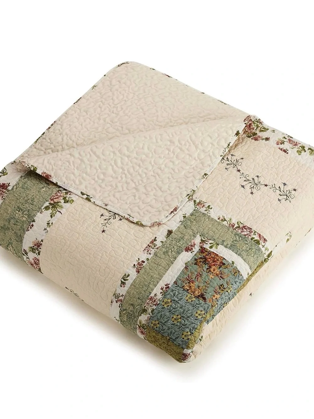 Modern Heirloom Olivia Floral Patchwork Quilt - Cream & Green
